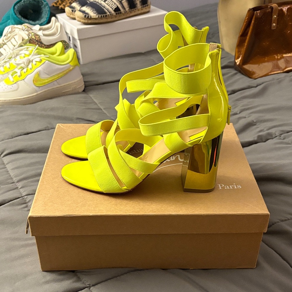 💚 Christian Louboutin Gladiapop Strappy Lime Green 85mm Heels